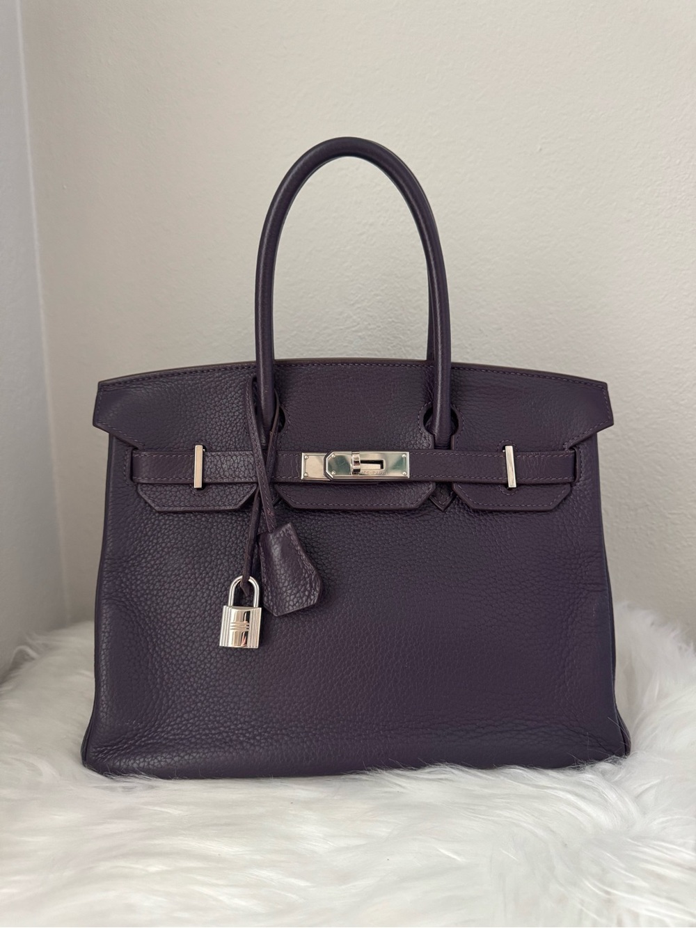 Hermes Raisin Leather Top Handle Satchel with Silver Hardware